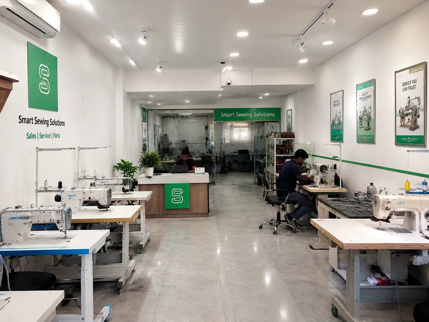 Smart Sewing Solutions service floor with industrial sewing machines